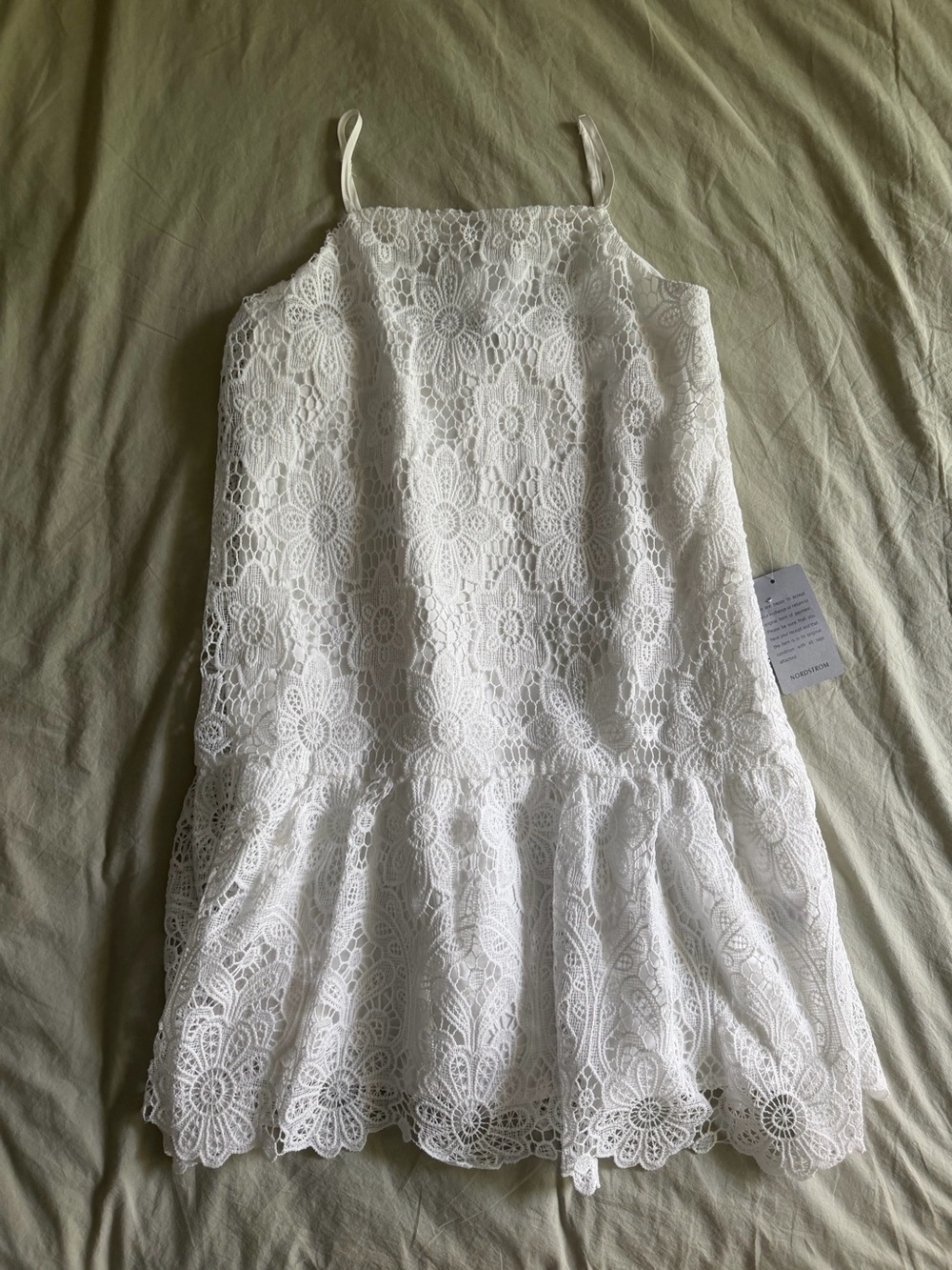 Nordstrom White Lace Mini Dress with Ruffle Hem - Picture 3 of 8